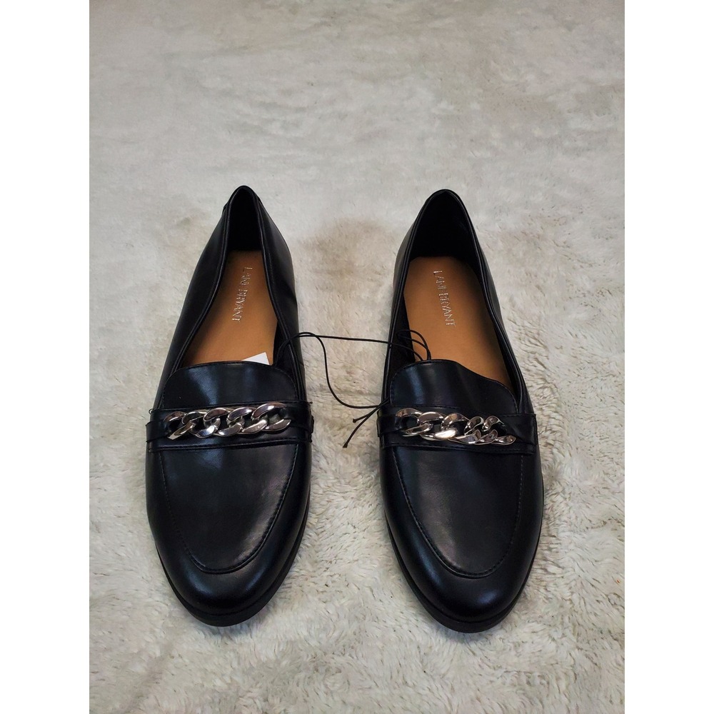 NWT Lane Bryant Black Chunky Silver Chain Shoes Loafer 9 Wide Classic Office